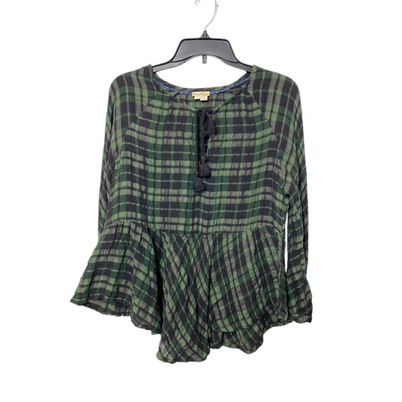Anthropologie Tops - ANTHROPOLOGIE Holding Horses Green Black Plaid Tunic